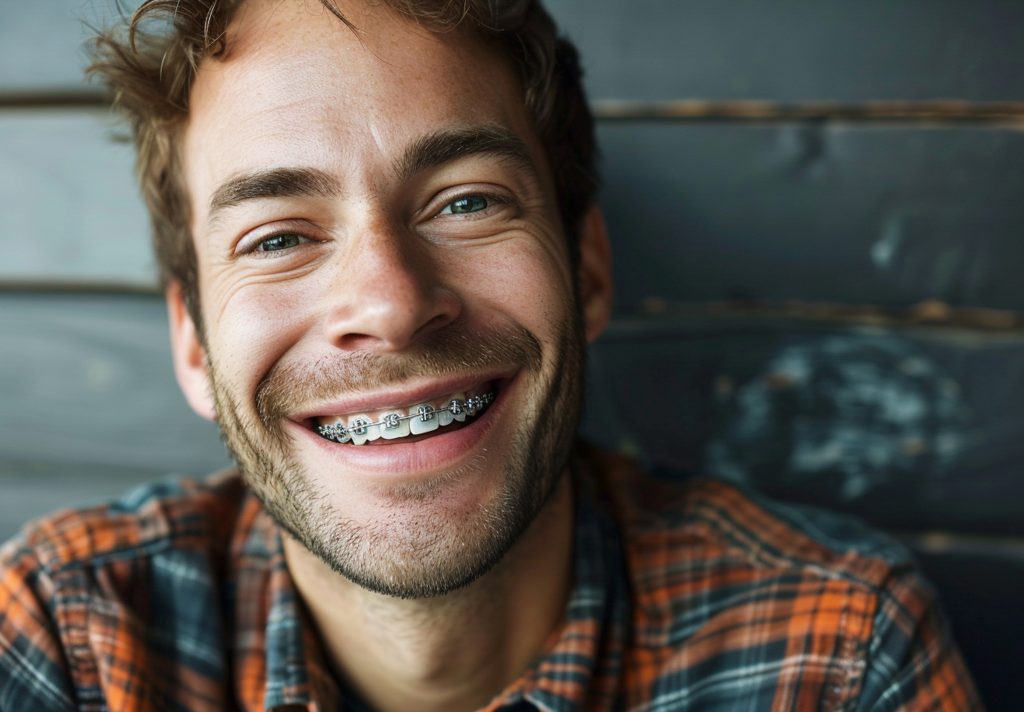 Smiling man with braces, representing orthodontic treatment and braces costs